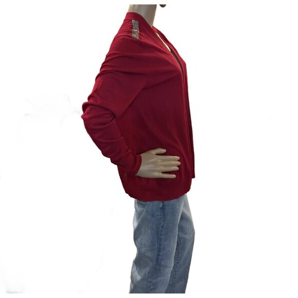 GAP Women's Open Draped Cardigan Gold Detail on Shoulders Red XL - Picture 4 of 6